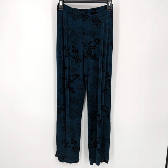Citiknits Pants - Citiknits Floral Print Elastic Waist Wide Leg Pants‎ Blue Black Women's Size XS